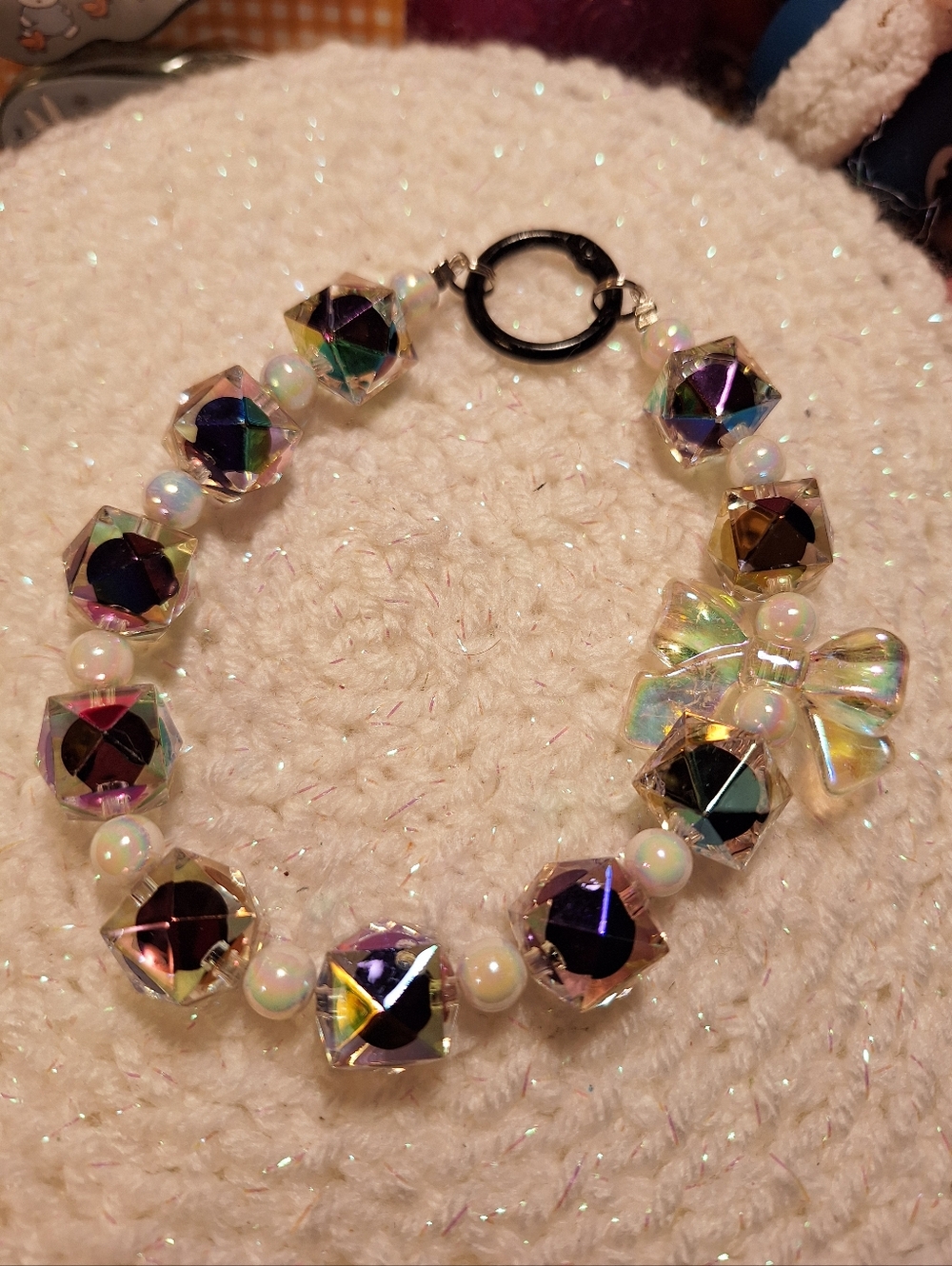 Phone Strap Bow AB Square Beads Beaded Bracelet Strap Purse Charm New